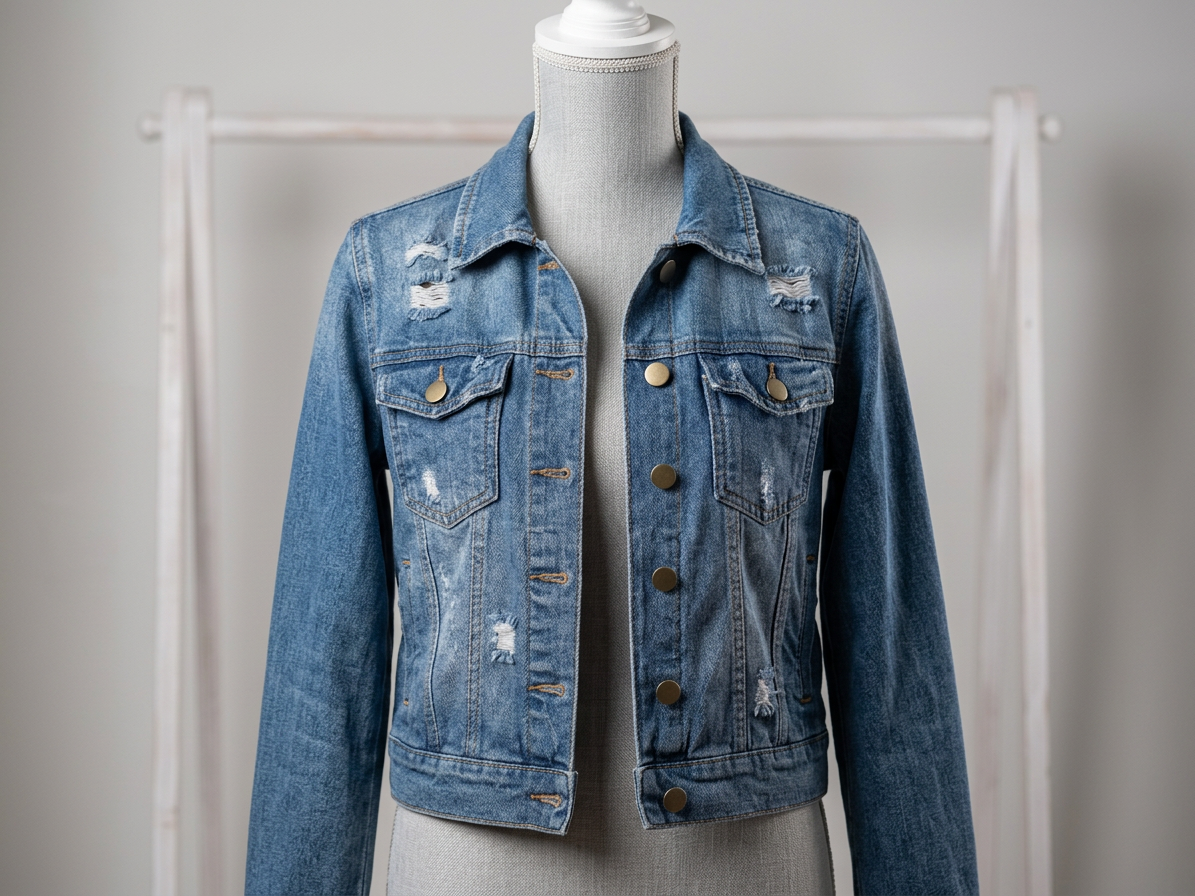Chaqueta de Jean (Denim) con Efecto Desgastado