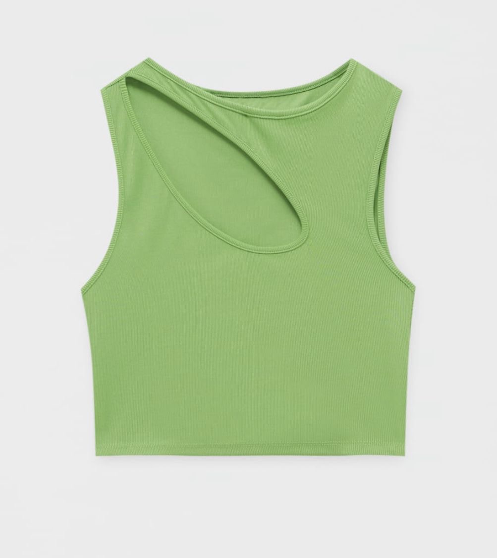 Lime Green Ribbed Asymmetrical Cut-Out Crop Tank Top