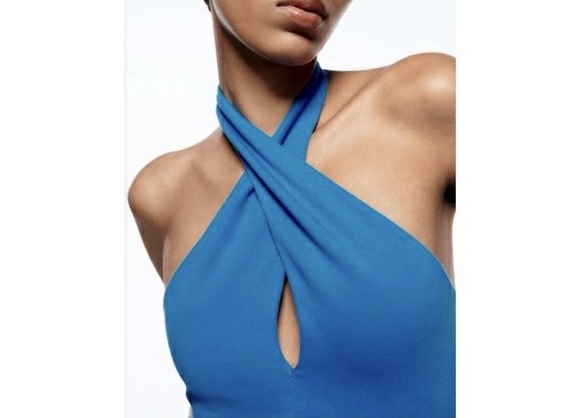 Stunning Blue Halter Neck Top with Front Cutout