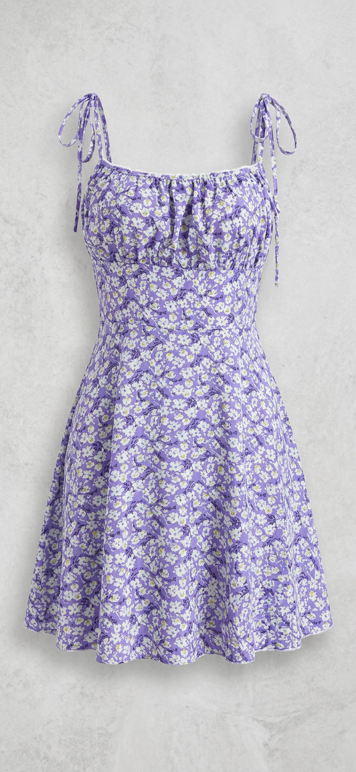 Vestido Mini Floral Morado con Tirantes Ajustables